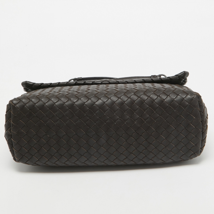 Pre Owned Bottega Veneta Choco Brown Intrecciato Leather Medium Olimpia Flap Shoulder Bag
