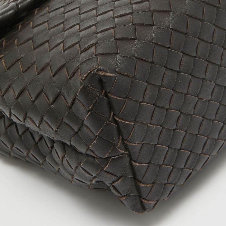 Pre Owned Bottega Veneta Choco Brown Intrecciato Leather Medium Olimpia Flap Shoulder Bag