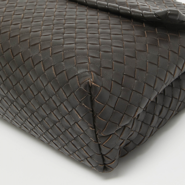 Pre Owned Bottega Veneta Choco Brown Intrecciato Leather Medium Olimpia Flap Shoulder Bag