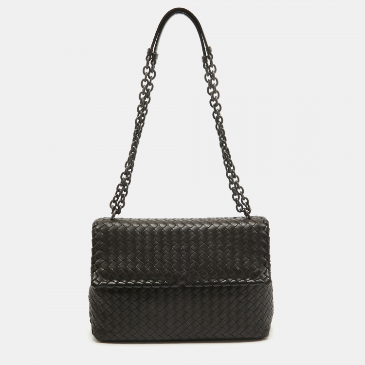 Pre Owned Bottega Veneta Choco Brown Intrecciato Leather Medium Olimpia Flap Shoulder Bag