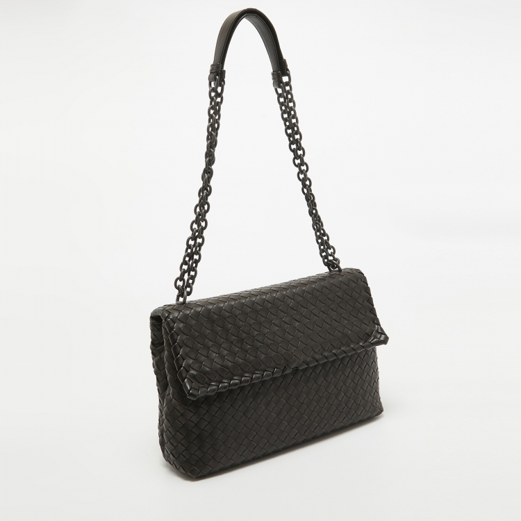Pre Owned Bottega Veneta Choco Brown Intrecciato Leather Medium Olimpia Flap Shoulder Bag