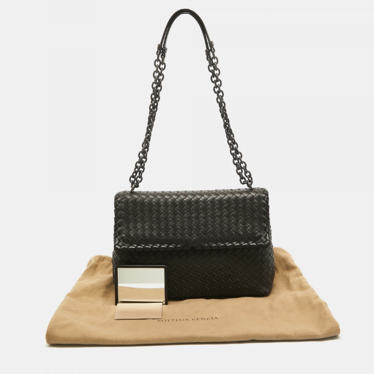 Pre Owned Bottega Veneta Choco Brown Intrecciato Leather Medium Olimpia Flap Shoulder Bag