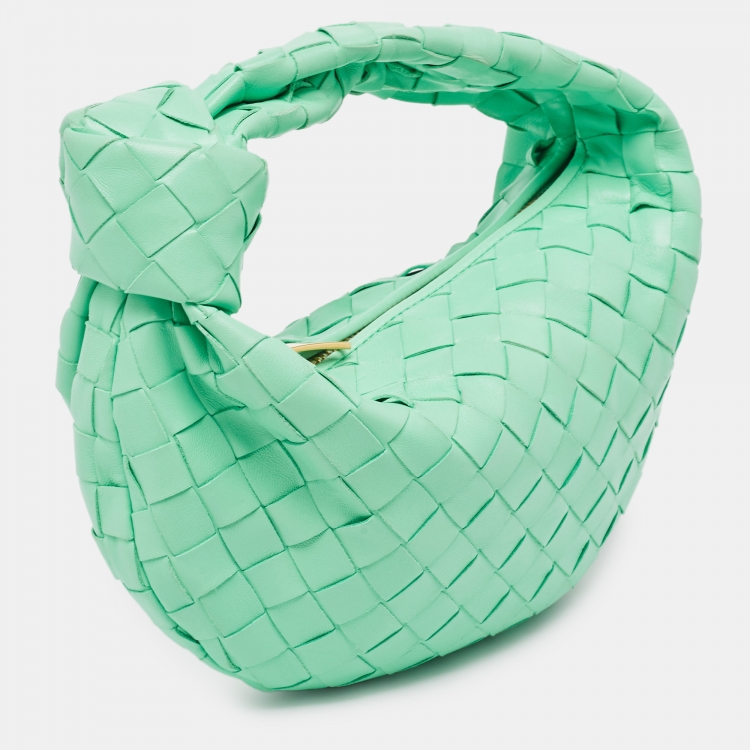 Pre Owned Bottega Veneta Green Intrecciato Leather Mini Jodie Hobo