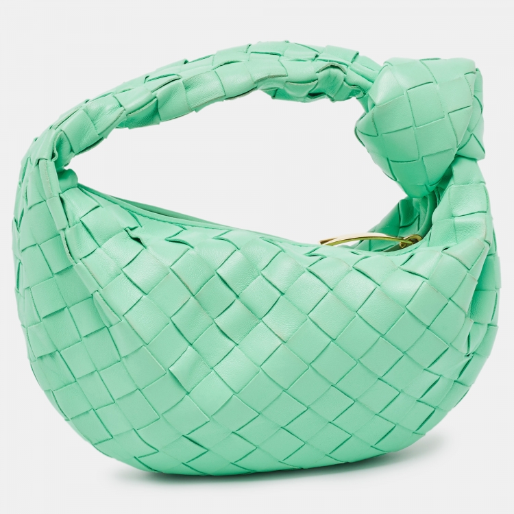 Pre Owned Bottega Veneta Green Intrecciato Leather Mini Jodie Hobo