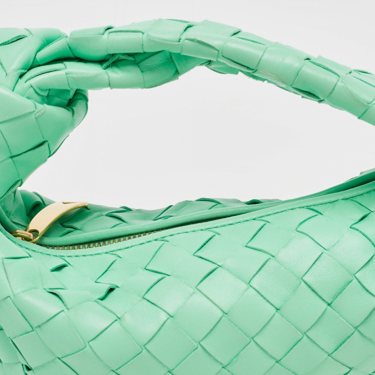 Pre Owned Bottega Veneta Green Intrecciato Leather Mini Jodie Hobo