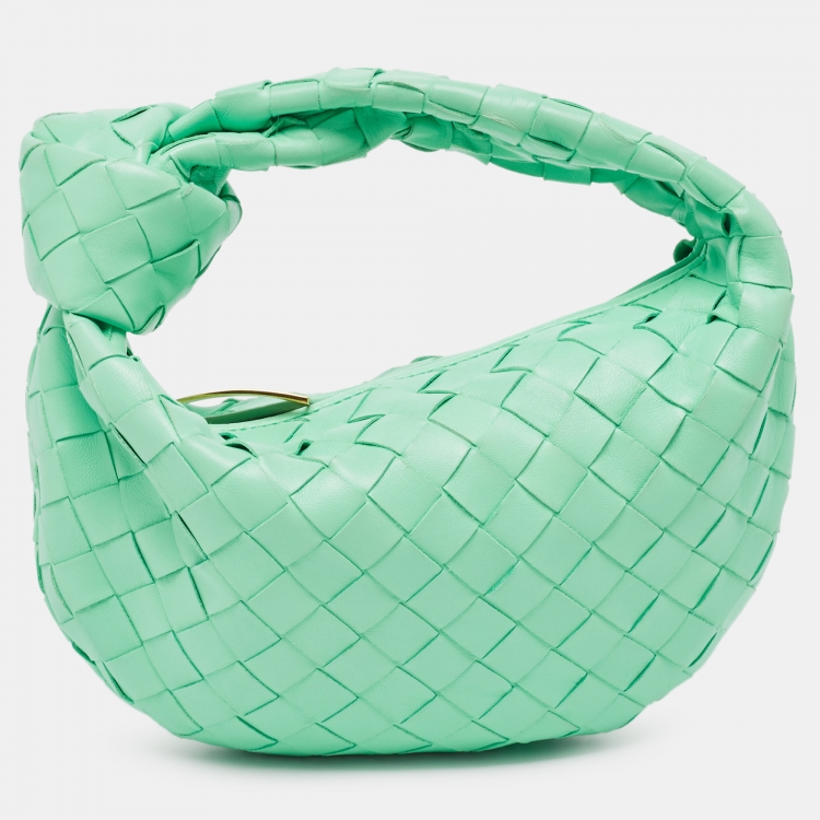 Pre Owned Bottega Veneta Green Intrecciato Leather Mini Jodie Hobo