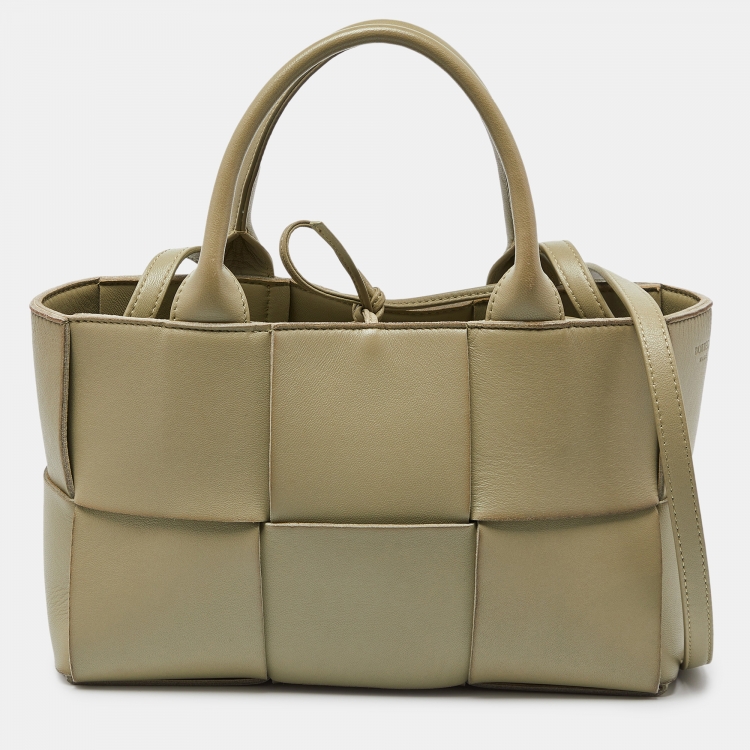 Pre Owned Bottega Veneta Avocado Green Intrecciato Leather Arco Tote