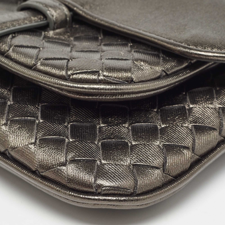 Pre Owned Bottega Veneta Metallic Intrecciato Leather Mini Chain Flap Bag