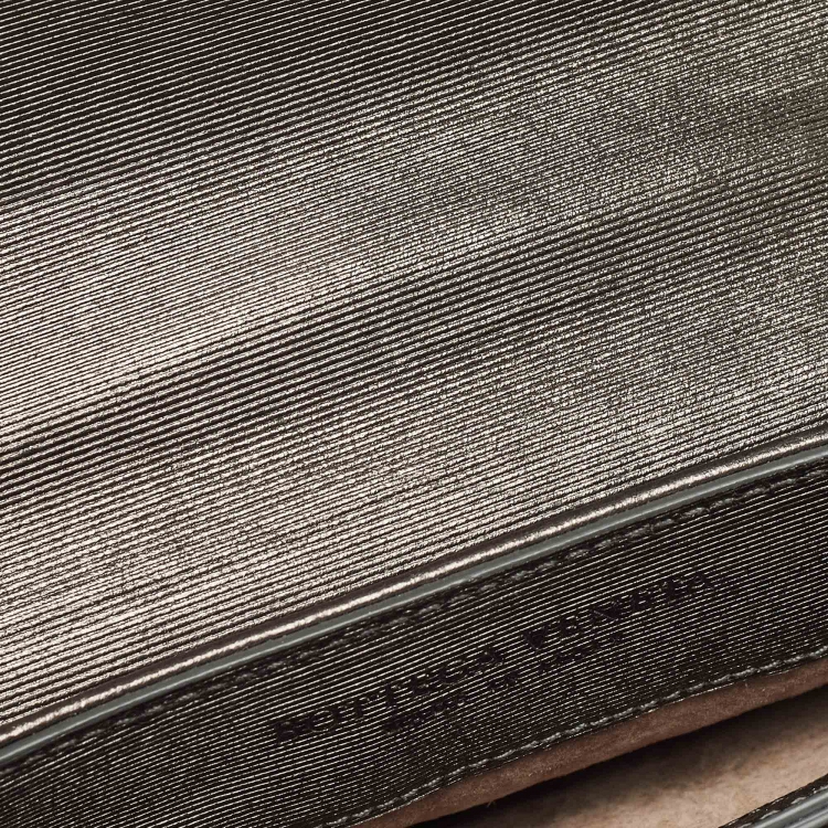 Pre Owned Bottega Veneta Metallic Intrecciato Leather Mini Chain Flap Bag