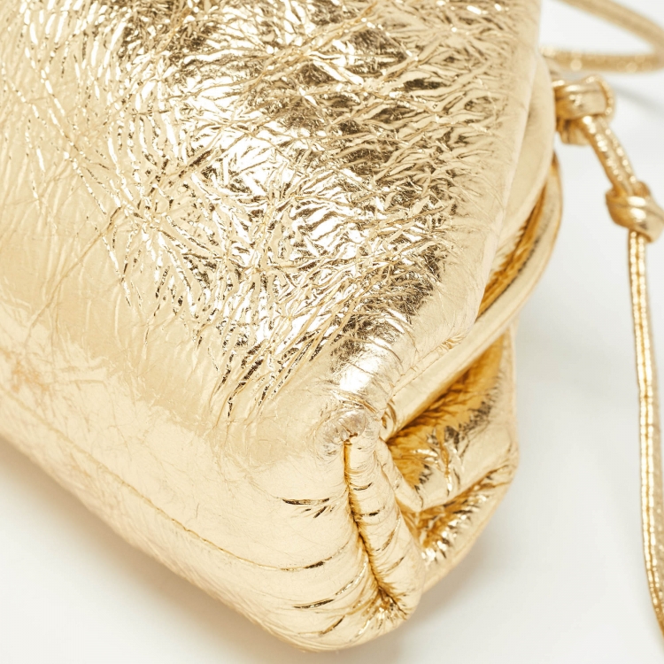 Pre Owned Bottega Veneta Gold Leather Mini The Pouch Bag