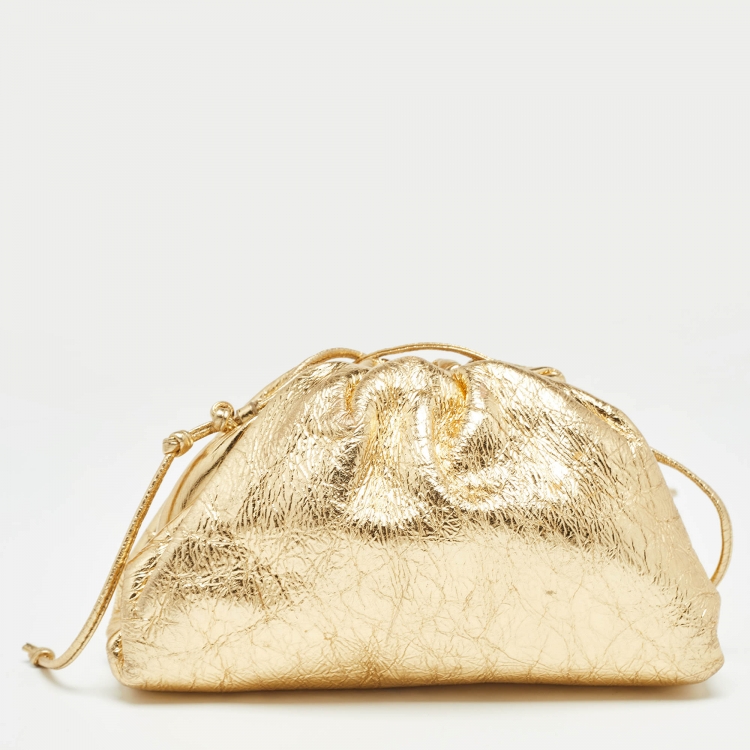 Pre Owned Bottega Veneta Gold Leather Mini The Pouch Bag