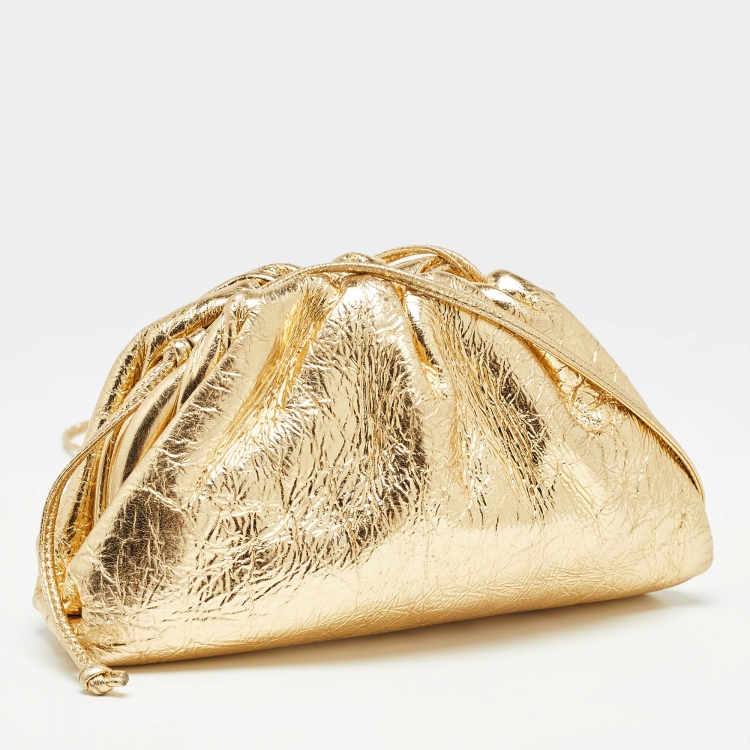 Pre Owned Bottega Veneta Gold Leather Mini The Pouch Bag