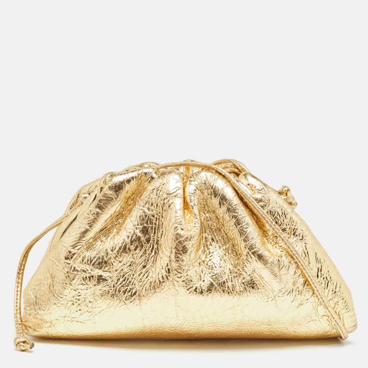 Pre Owned Bottega Veneta Gold Leather Mini The Pouch Bag