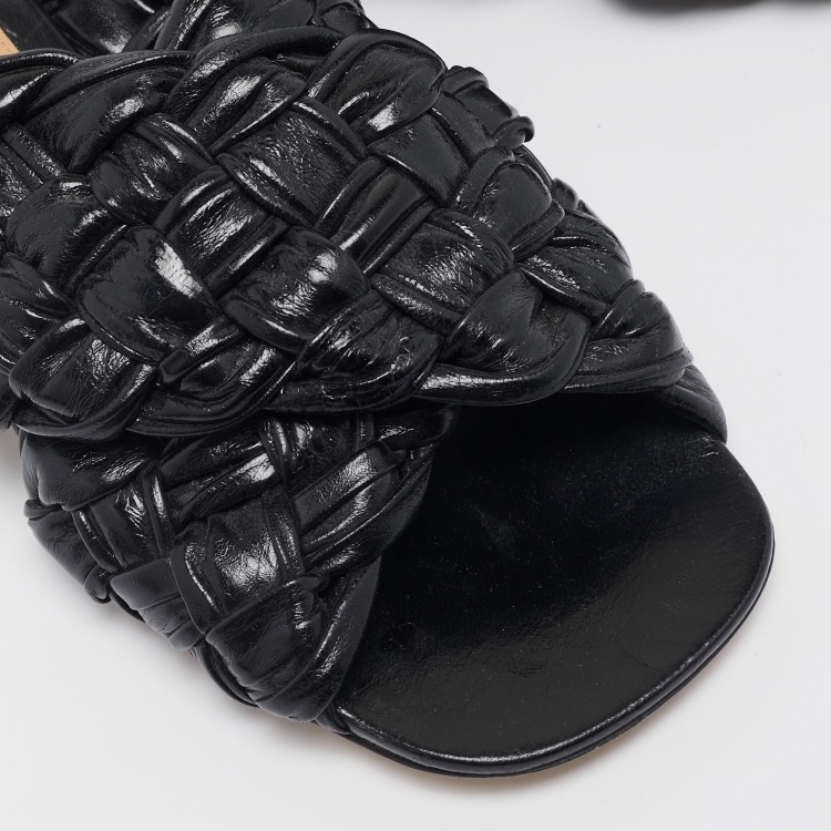 Pre Owned Bottega Veneta Black Intrecciato Leather The Board Flat Slides Size 40.5 