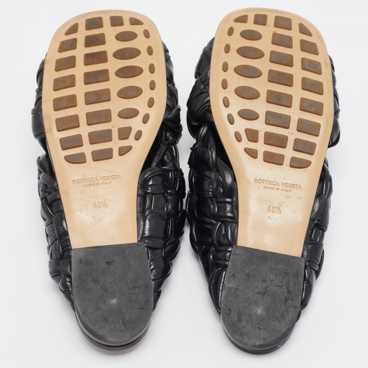 Pre Owned Bottega Veneta Black Intrecciato Leather The Board Flat Slides Size 40.5 