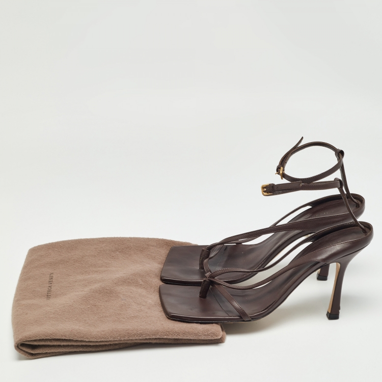 Pre Owned Bottega Veneta Brown Leather Ankle Wrap Sandals Size 38