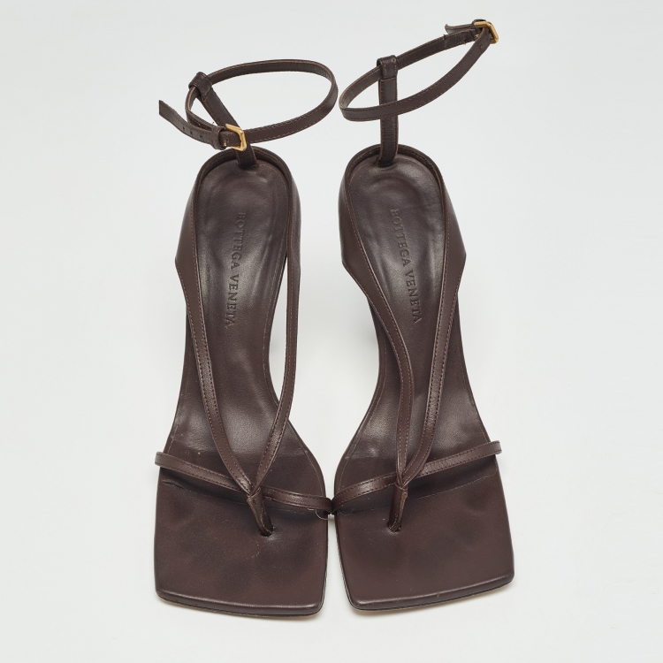 Pre Owned Bottega Veneta Brown Leather Ankle Wrap Sandals Size 38