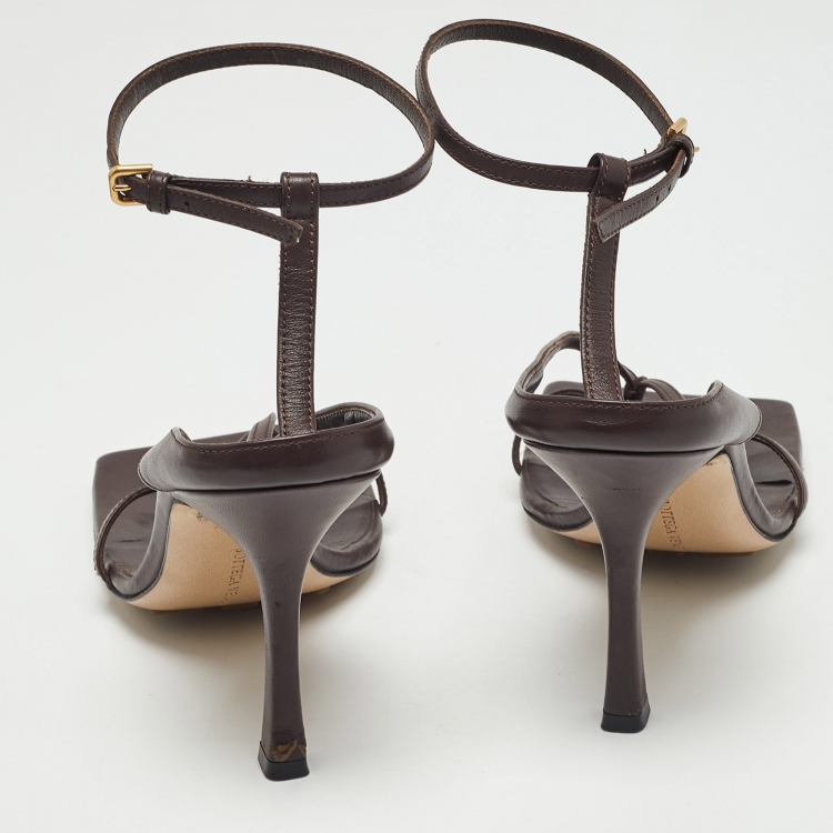Pre Owned Bottega Veneta Brown Leather Ankle Wrap Sandals Size 38
