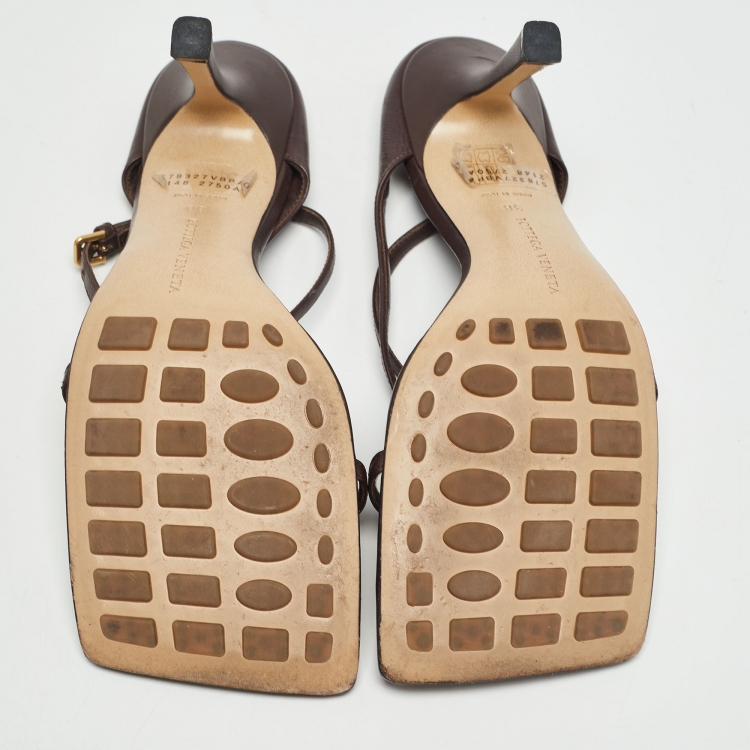 Pre Owned Bottega Veneta Brown Leather Ankle Wrap Sandals Size 38