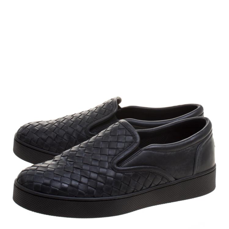 Pre Owned Bottega Veneta Black Intrecciato Leather Slip On Sneakers Size 37