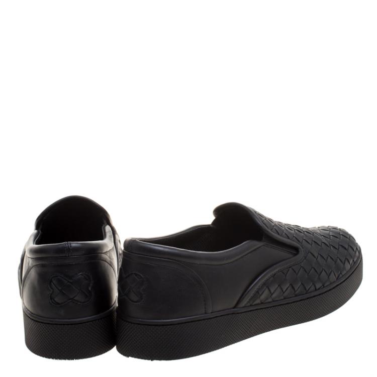 Pre Owned Bottega Veneta Black Intrecciato Leather Slip On Sneakers Size 37