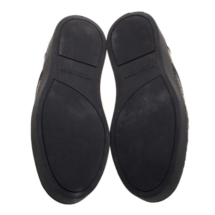 Pre Owned Bottega Veneta Black Intrecciato Leather Slip On Sneakers Size 37