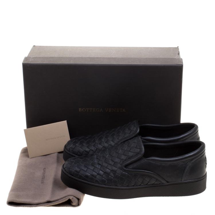 Pre Owned Bottega Veneta Black Intrecciato Leather Slip On Sneakers Size 37