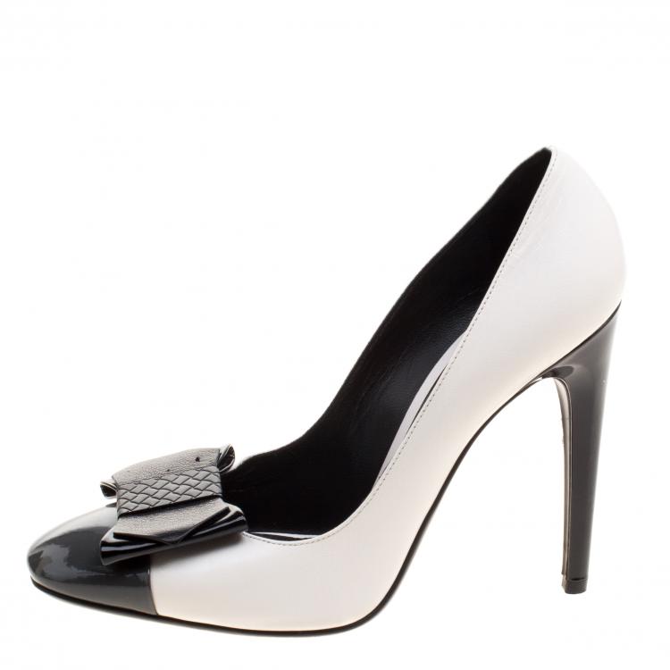 Pre Owned Bottega Veneta Tricolor Patent Intrecciato Bow Pumps Size 39.5