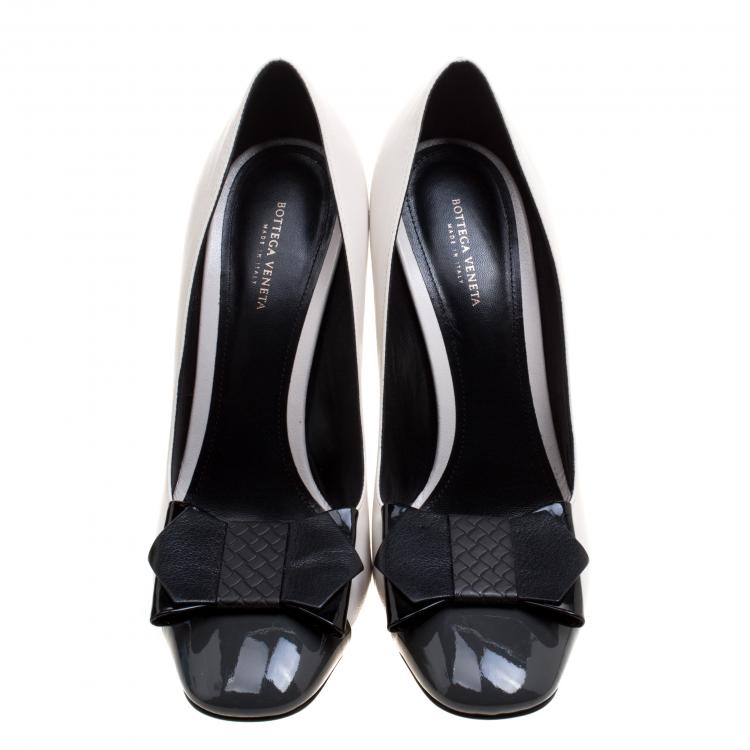 Pre Owned Bottega Veneta Tricolor Patent Intrecciato Bow Pumps Size 39.5