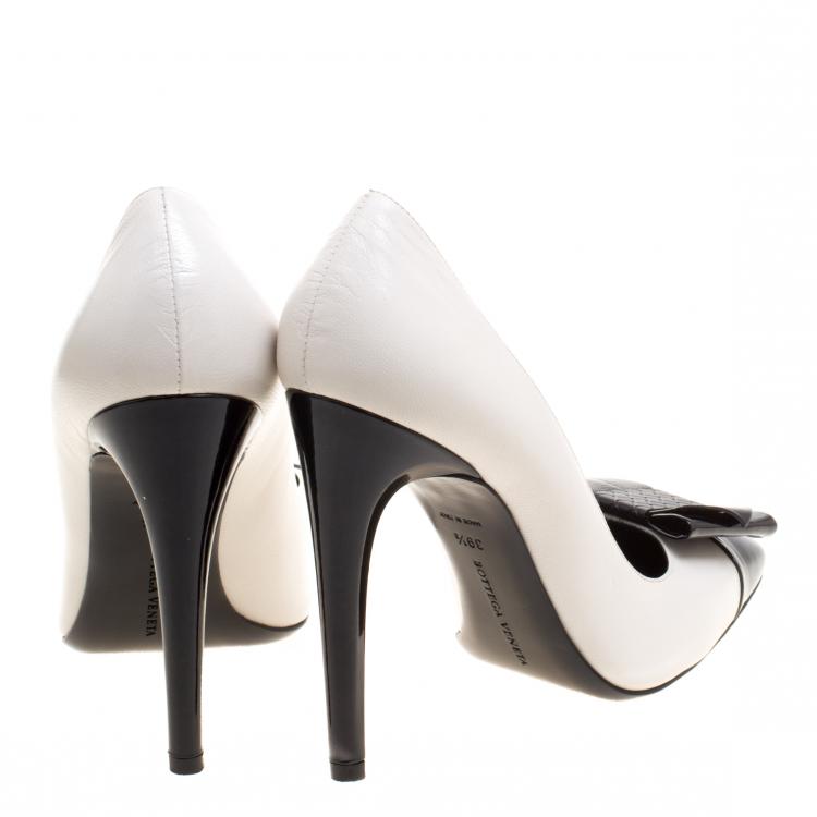 Pre Owned Bottega Veneta Tricolor Patent Intrecciato Bow Pumps Size 39.5
