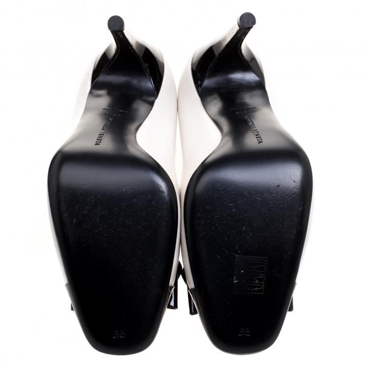 Pre Owned Bottega Veneta Tricolor Patent Intrecciato Bow Pumps Size 39.5