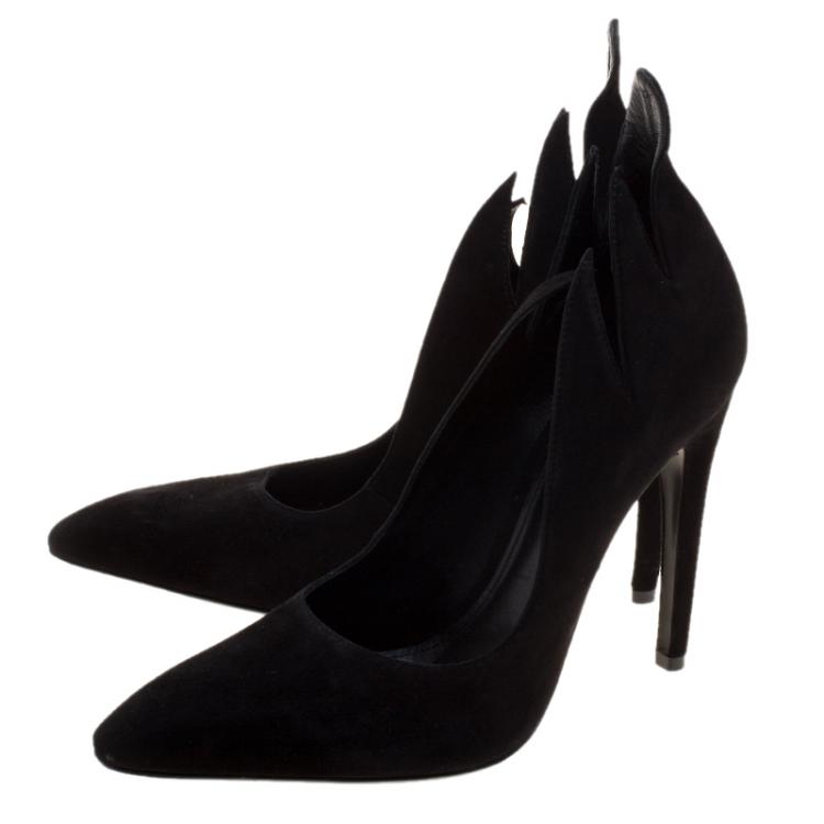 Pre Owned Bottega Veneta Black Suede Jagged Accent Pumps Size 39