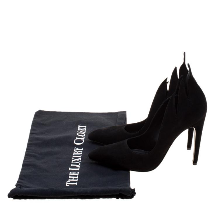 Pre Owned Bottega Veneta Black Suede Jagged Accent Pumps Size 39