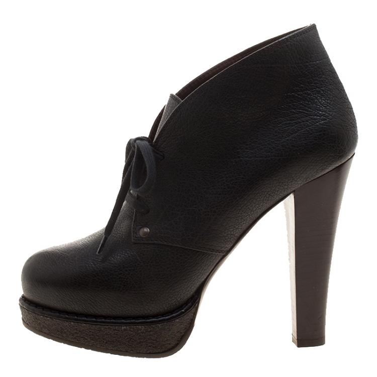 Pre Owned Bottega Veneta Black Leather Lace Up Ankle Boots Size 38
