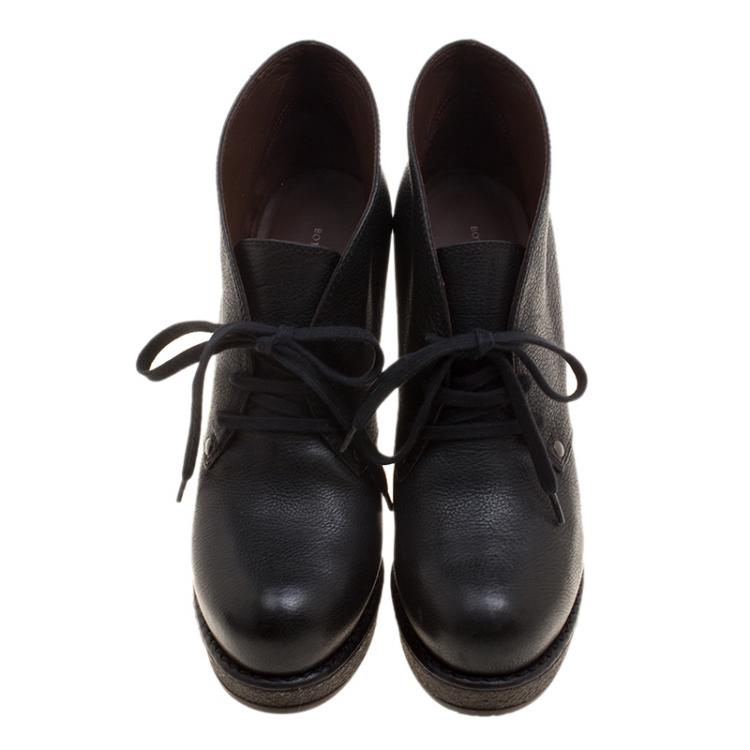 Pre Owned Bottega Veneta Black Leather Lace Up Ankle Boots Size 38