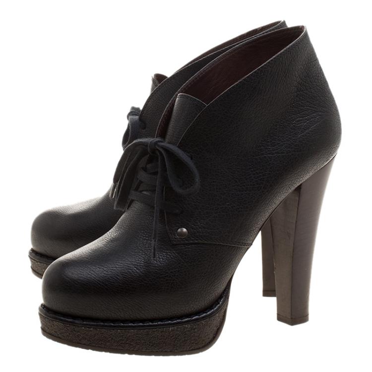 Pre Owned Bottega Veneta Black Leather Lace Up Ankle Boots Size 38