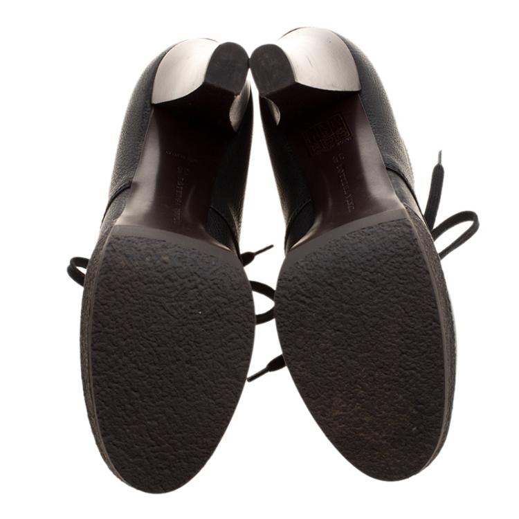 Pre Owned Bottega Veneta Black Leather Lace Up Ankle Boots Size 38