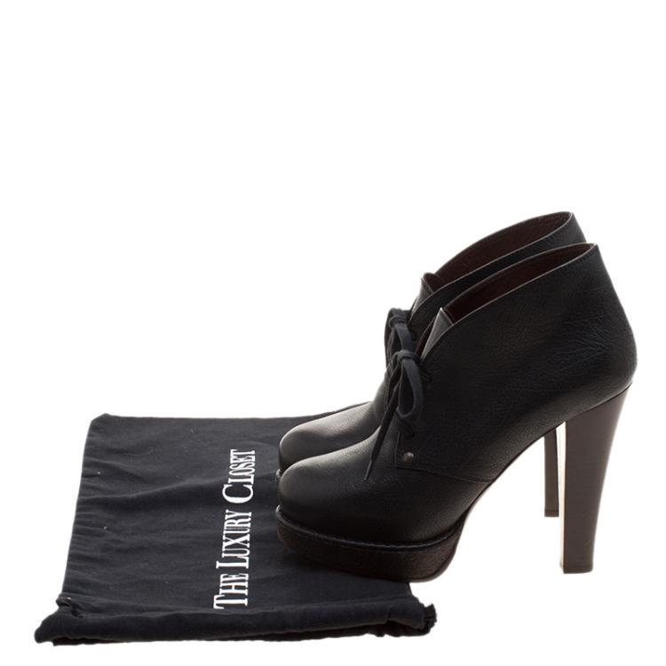 Pre Owned Bottega Veneta Black Leather Lace Up Ankle Boots Size 38