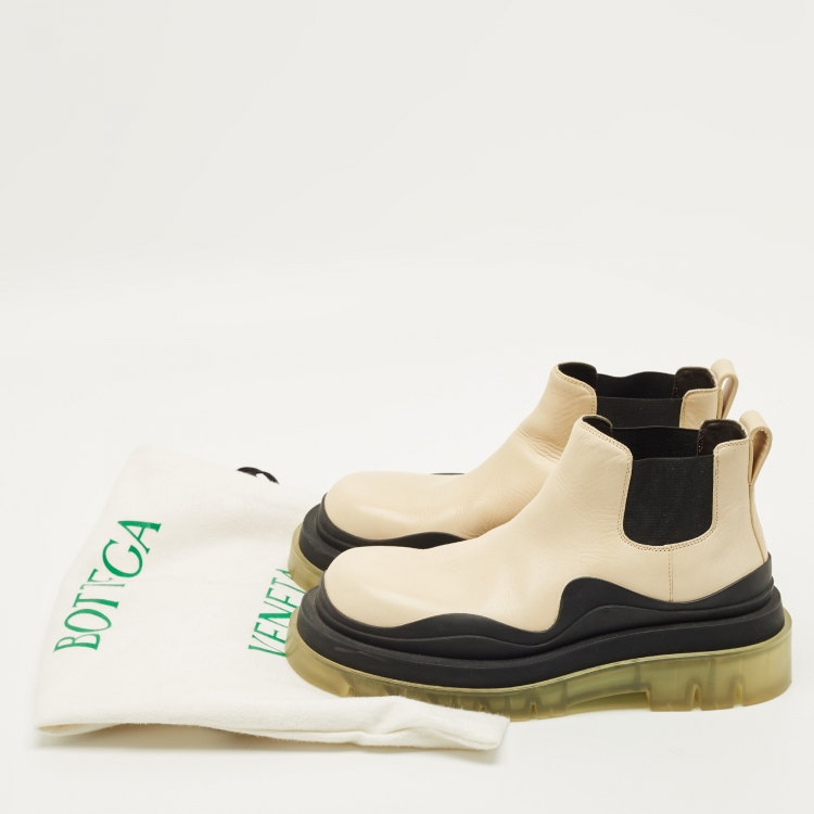 Pre Owned Bottega Veneta Size 39 Cream Leather Chelsea Boots