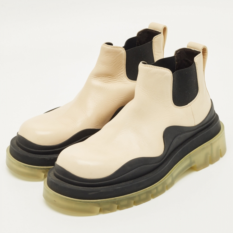 Pre Owned Bottega Veneta Size 39 Cream Leather Chelsea Boots