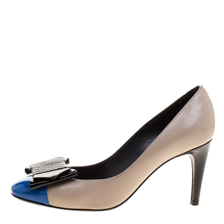 مملوكة مسبقًا Bottega Veneta Tricolor Leather Bow Pumps Size 37