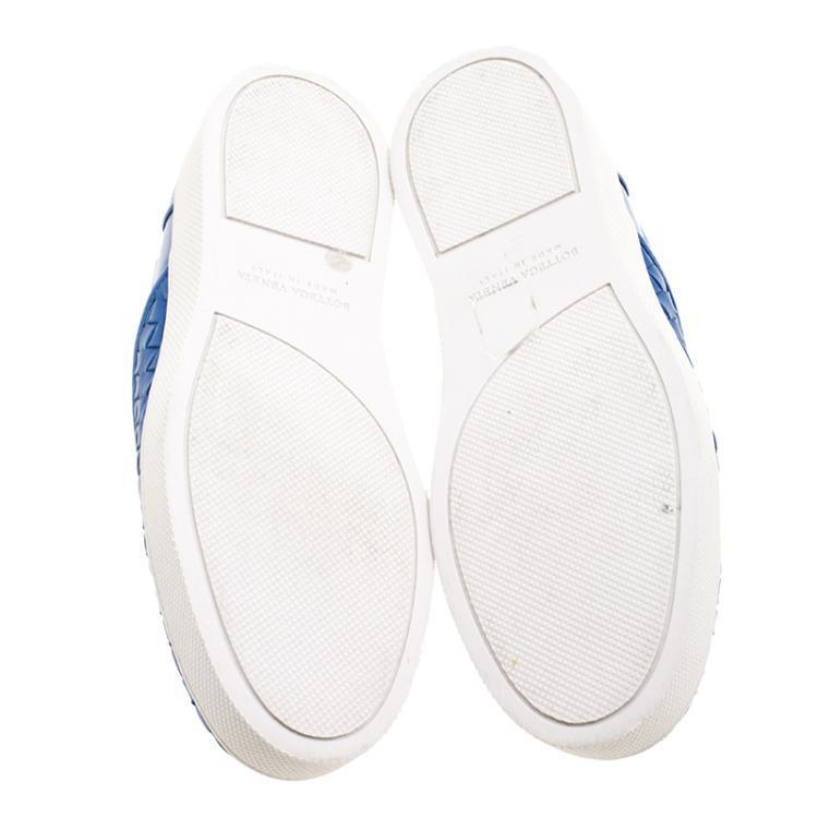 Pre Owned Bottega Veneta Blue Intrecciato Leather Slip On Sneakers Size 37