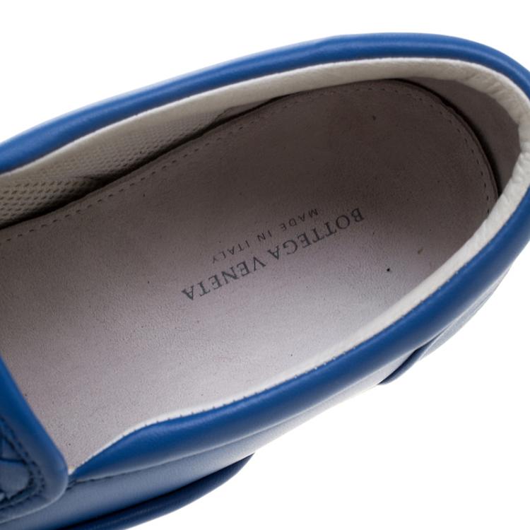 Pre Owned Bottega Veneta Blue Intrecciato Leather Slip On Sneakers Size 37
