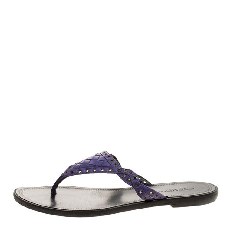 Pre Owned Bottega Veneta Purple Intrecciato Leather Sandals Size 37