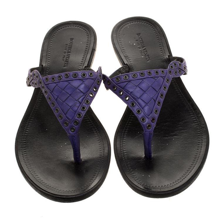 Pre Owned Bottega Veneta Purple Intrecciato Leather Sandals Size 37
