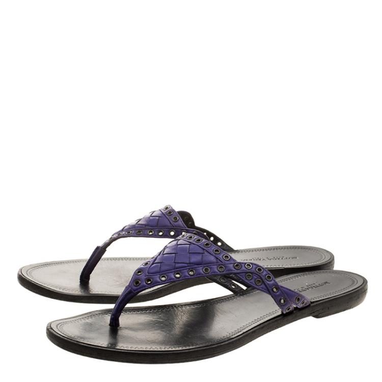 Pre Owned Bottega Veneta Purple Intrecciato Leather Sandals Size 37