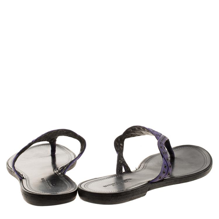 Pre Owned Bottega Veneta Purple Intrecciato Leather Sandals Size 37