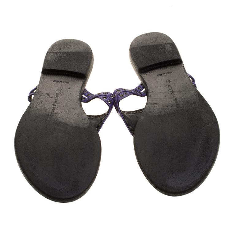 Pre Owned Bottega Veneta Purple Intrecciato Leather Sandals Size 37
