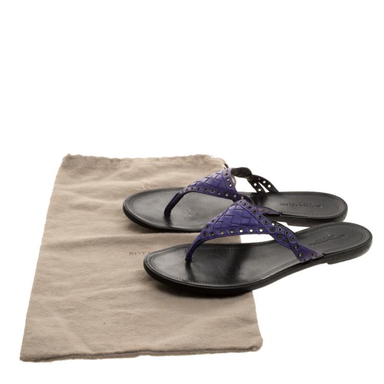 Pre Owned Bottega Veneta Purple Intrecciato Leather Sandals Size 37