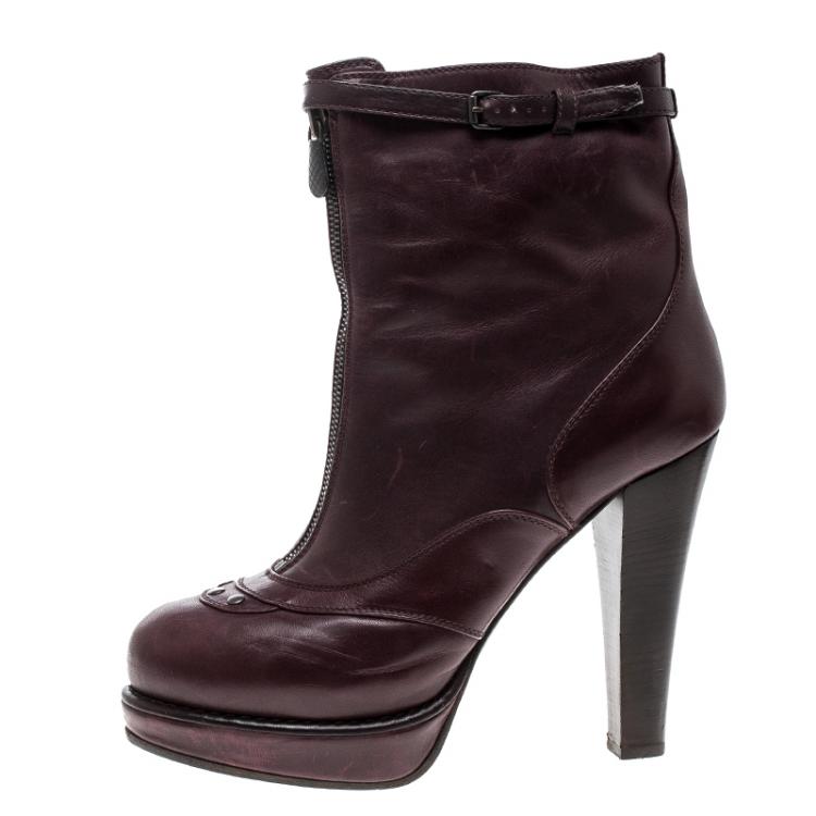 مملوكة مسبقًا Bottega Veneta Burgundy Leather Heel Boots Size 40